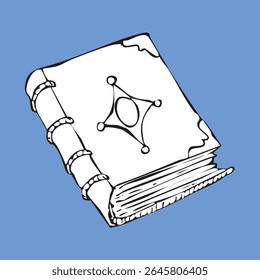 Um livro de feitiços desenhado à mão. 