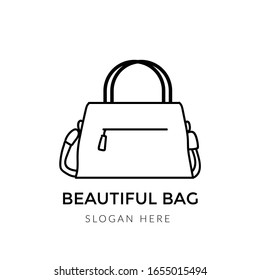 Hand-drawn woman bag icon or logo template. Handbag doodle. - vector illustration