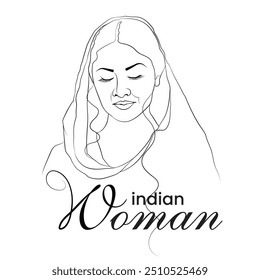 Hand-drawn woman line art, vector illustration of Indian woman, An Indian traditional female dress