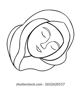 Handdrawn a woman's face with closed eyes flowing hair vector