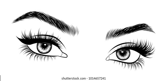 Handdrawn Womans Sexy Luxurious Eye Perfectly Stock Vector (Royalty ...