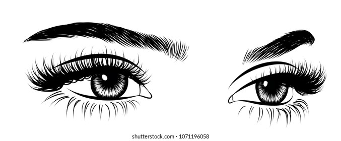 Handdrawn Womans Sexy Luxurious Eye Perfectly Stock Vector (Royalty ...