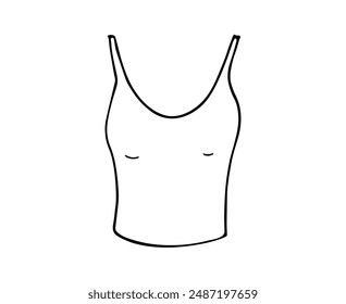 Camiseta de mujer dibujada a mano, ilustración de moda. Ropa interior femenina. Ilustración aislada en blanco