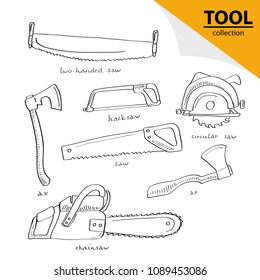 Hand-drawn woodcutter tools.