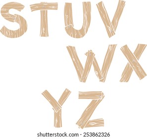 Hand-drawn wooden alphabet  with nails, S T U V W X Y Z