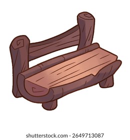 Bancada de madeira desenhada à mão em estilo cartoon, feita de toras com texturas visíveis. Perfeito para recursos de jogos, cenas florestais ou projetos rústicos.