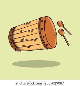Hand-Drawn Wooden Drum with Mallets