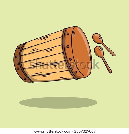 Hand-Drawn Wooden Drum with Mallets