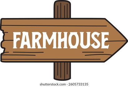 Hand-drawn wooden sign with rustic lettering and arrow shape, perfect for farmhouse-themed visuals, rural settings, or cozy directional graphics.