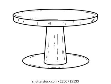 Hand-drawn , wooden table on four legs in doodle style, sketch in black and white. Vector illustration