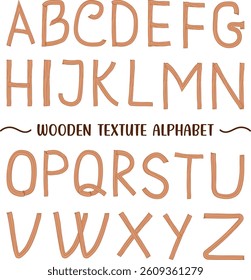 Hand-drawn Wooden Texture Vector Alphabet Letters Artwork with Illustration Design for Kids Book EPS 10 Education Learning ABCD Coloring Book Page for Kids Children Font Letter