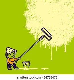 Hand-drawn worker covering wall. Vector illustration.