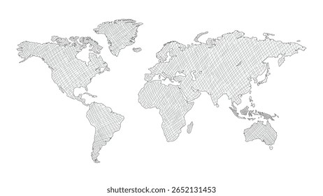 Hand-drawn world map illustration on white background.