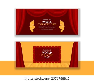 Hand-Drawn World Theatre Day Vector Illustration for Social Media Horizontal Banner