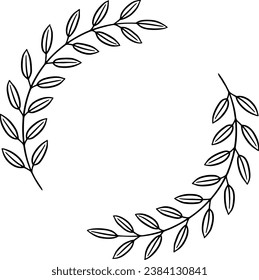 Hand-drawn wreath frame with leafy branches