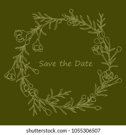 Handdrawn wreath made in vector. Unique decoration for greeting card, wedding invitation, save the date. Summer flowers with space for your text.