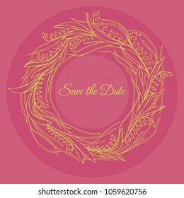 Handdrawn wreath made in vector. Unique decoration for greeting card, wedding invitation, save the date. Summer flowers with space for your text.