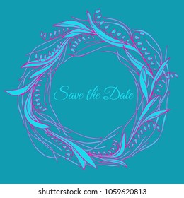 Handdrawn wreath made in vector. Unique decoration for greeting card, wedding invitation, save the date. Summer flowers with space for your text.