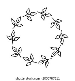 Hand-drawn wreath on white background. Black plant doodle wreath.