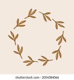 Hand-drawn wreath on white background. Brown plant doodle wreath.