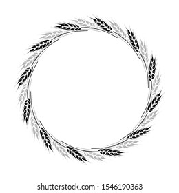 Hand-drawn wreath with wheat ears . Black and gray vector illustration. Design postcards, posters, invitations and so much more. Space for text
