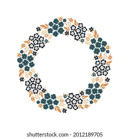 Hand-drawn wreath with white background. Wreath with orange and beige flowers. Cute and childish design for fabric, textile, wallpaper, bedding, swaddles or gender-neutral apparel.