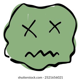 A hand-drawn wrinkled despair face emoji. Features a simple and cute green-based design. Stylish and versatile for various scenes.