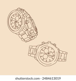 Hand-drawn wristwatch vector drawing different perspectives