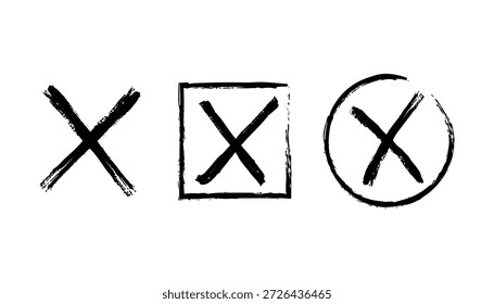 Hand-Drawn X Mark Brush Strokes Cancel and Close Icons
