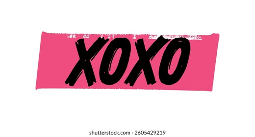 Hand-Drawn XOXO Vector Design with Pink Brush Strokes. Colorful Poster Art, Relationships, Texting Quote Sign, Isolated on White Background.