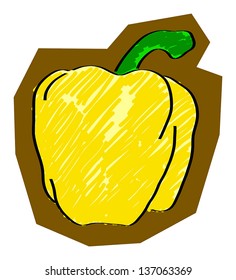 Hand-drawn yellow bell pepper