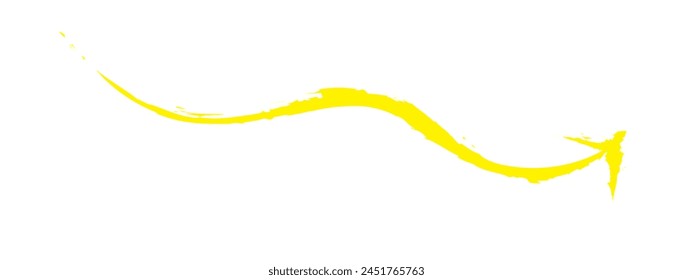 Vector de flecha de pincel amarillo dibujado a mano aislado sobre un fondo blanco