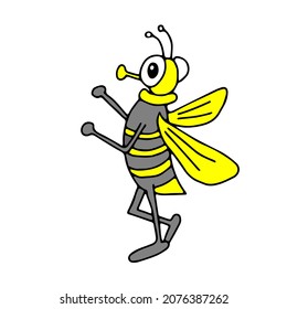 A Hand-drawn yellow and gray vector illustration of one fly is flying on a white background