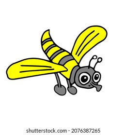 A Hand-drawn yellow and gray vector illustration of one fly is flying on a white background