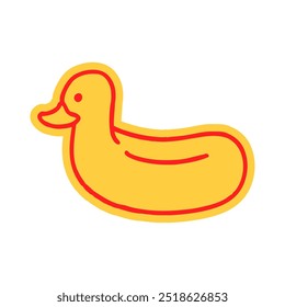 Hand-drawn yellow inflatable lifebuoy in the shape of a duck. Fun and playful sticker symbolizing help, safety, and summer vibes. Vector illustration for creativity, relaxation, and problem-solving.