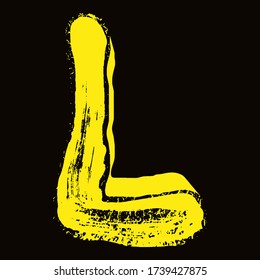 Hand-drawn yellow  letter on black background.Vector lettering.