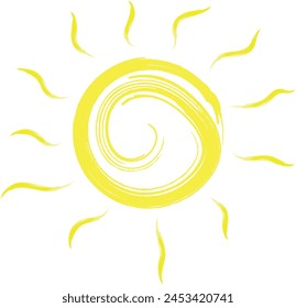 Hand-drawn Yellow Sun Icon. This charming hand-drawn yellow sun icon exudes the essence of summer, perfect for adding a touch of warmth and cheer to your designs