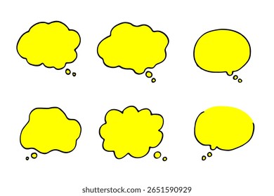 Burbujas de pensamiento amarillas dibujadas a mano para ideas e imaginación