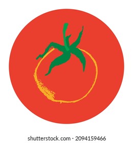 Hand-drawn yellow tomato drawing. Natural tomatoes vector Illustration. Pastel drawings of red ripe tomato for seed label, packaging design catchup, banner organic agriculture, vegetarian food symbol