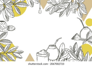 Hand-drawn yerba mate set. Vector background. Sketch  illustration.