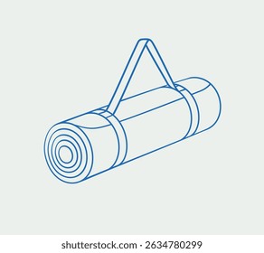 Hand-drawn yoga mat. Line art, ink, minimalist style. Vector illustration. Sport collection.