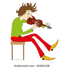 Hand-drawn young man playing the violin. Perfect vector illustration for books, posters, printing on fabric