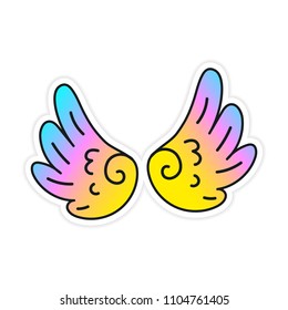 Hand-drawn youth Vector wings. Children's magic angelic colorful wing Fairy fantastic patch with shadow. Perfectly suitable for Laptop Sticker Clothes