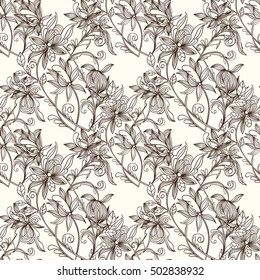 Hand-drawn zentangle style vector seamless floral pattern Sketch flowers can be used for wallpaper, website background, wrapping paper invitation, flyer, banner and cover. Ethnic boho design.