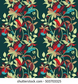 Hand-drawn zentangle style vector seamless floral pattern Sketch flowers can be used for wallpaper, website background, wrapping paper invitation, flyer, banner and cover. Ethnic boho design.
