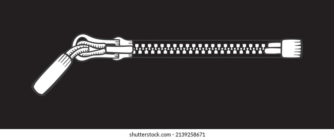 Hand-drawn zipper closed isolated. Line art Vector Illustration on black background 