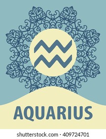 Hand-drawn zodiac Aquarius with ethnic floral geometric doodle pattern. Western Horoscope Symbol. Vector illustration. The Water Bearer. Zodiac icon with mandala print. Vector icon.