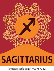 Hand-drawn zodiac Archer with ethnic floral geometric doodle pattern. Western Horoscope Symbol. Vector illustration. The Sagittarius. Seventh Zodiac icon with mandala print. Vector icon.