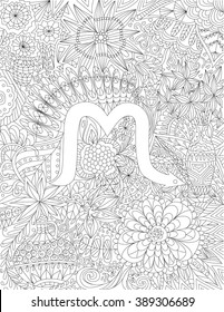 Hand-drawn zodiac sign scorpio with ethnic floral and geometric doodle pattern. Horoscope symbol. For tattoo art, coloring book. Coloring page, design for relax, antistress, vector illustration