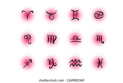 Hand-drawn zodiac signs set of horoscope symbols astrology icons collection for women, on white background